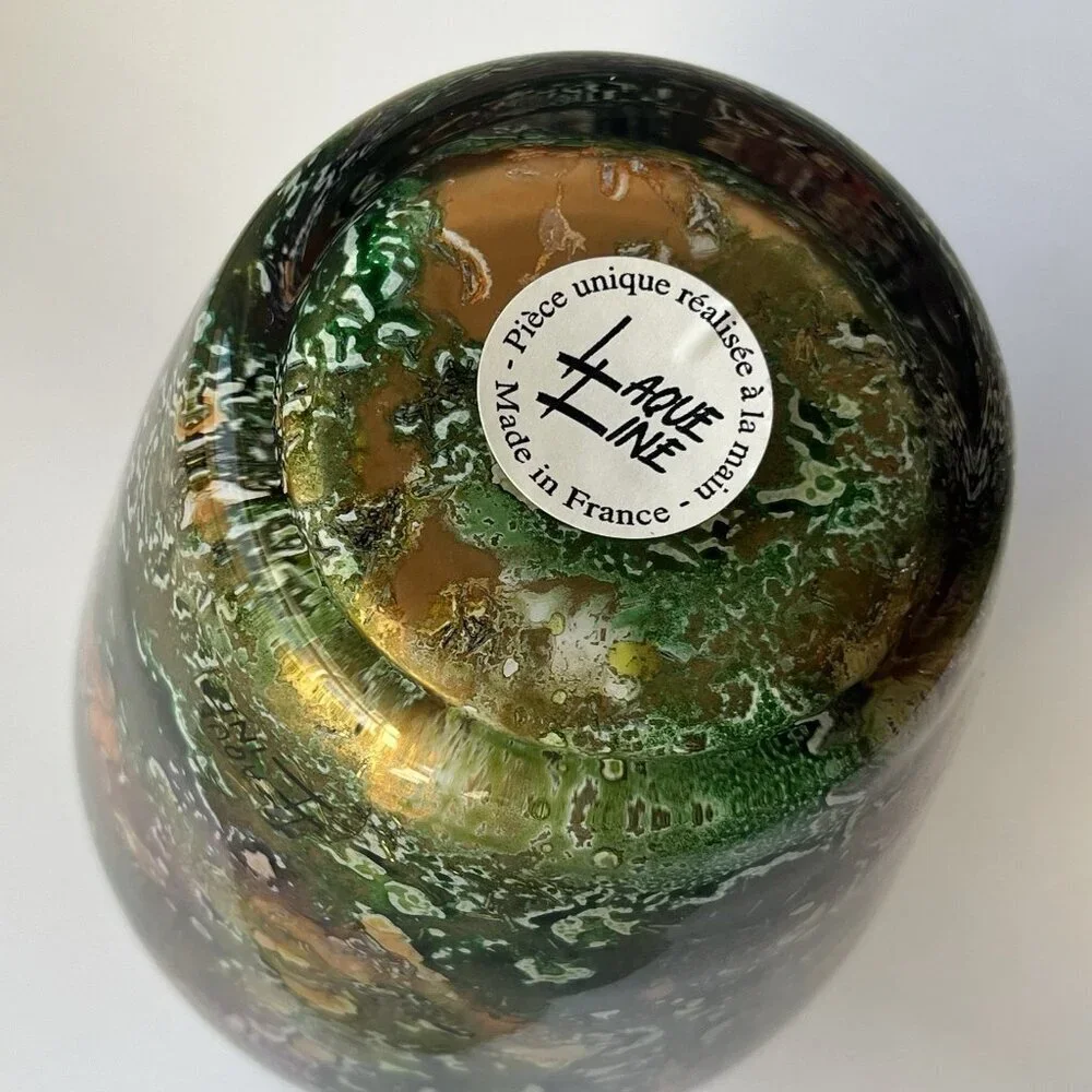 Laque Line Lacquered Art Glass Flower Vase Made France 9